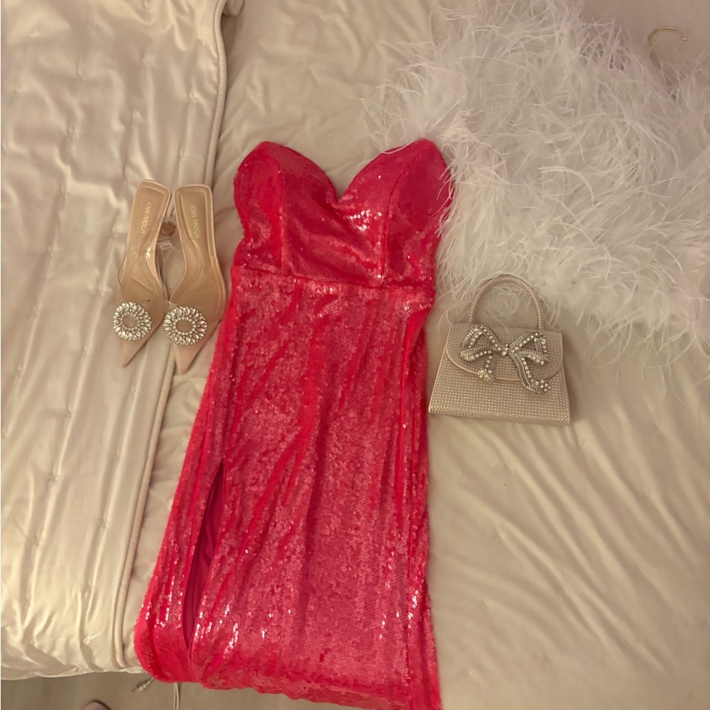 Elegant Hot Pink Sequin Dress